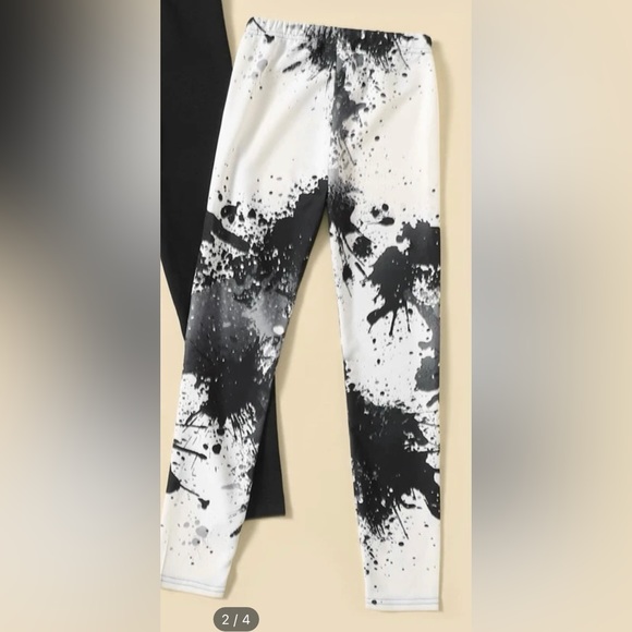 Shein Girls Leggings 9Y black & white splatter detail. Never worn! Brand new - Picture 2 of 3